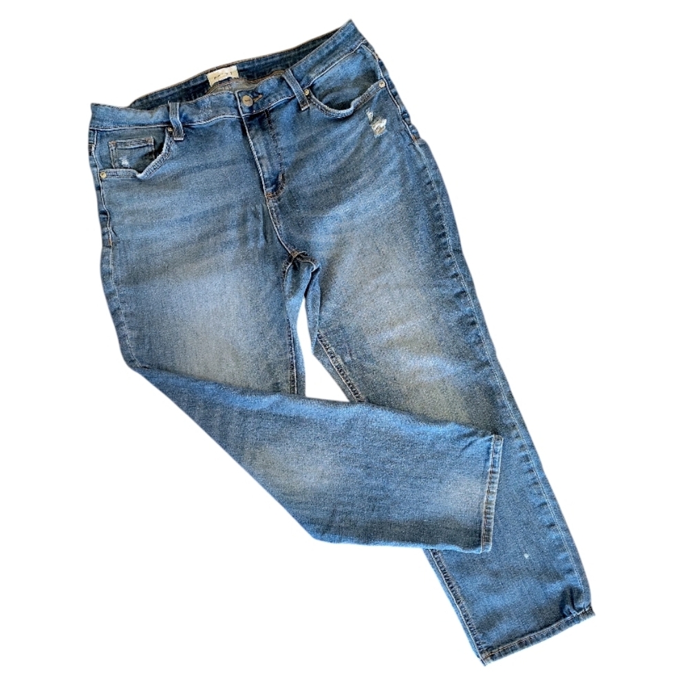 Ceros Blue Distressed High Waist Straight Leg Ankle Jeans Plus 14 Cropped - Picture 3 of 10